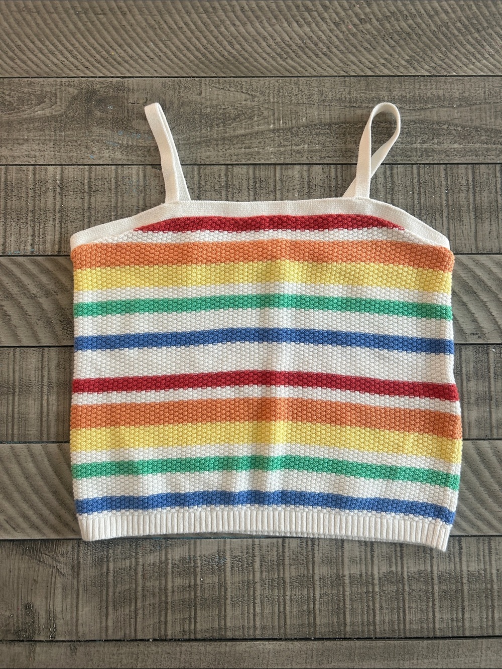 Abercrombie & Fitch White Knit Tank with Multicolor Stripes